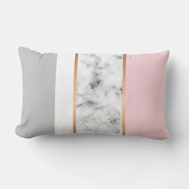 Elegant White Marble Grey Pink Lumbar Cushion (Front)