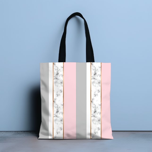 Elegant White Marble Grey Pink Tote Bag (Creator Uploaded)