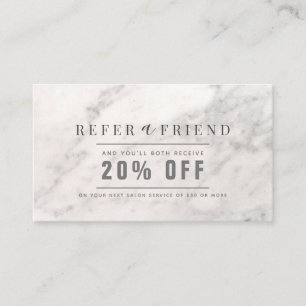 Elegant White Marble Hair Salon Referral Business Card