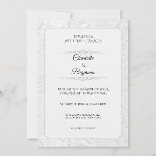 Elegant White Marble Lace Wedding Invitation