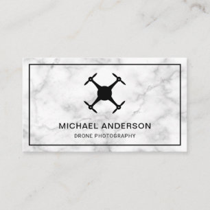Elegant White Marble Modern Drone Photography Business Card