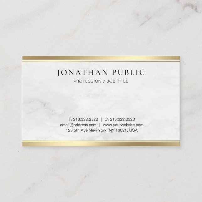 Elegant White Marble Modern Gold Simple Template Business Card (Front)