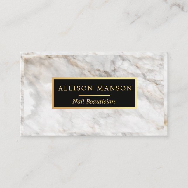 Elegant white marble | Nail beautician Business Card (Front)