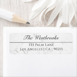Elegant White Marble /Name Address /Black Text