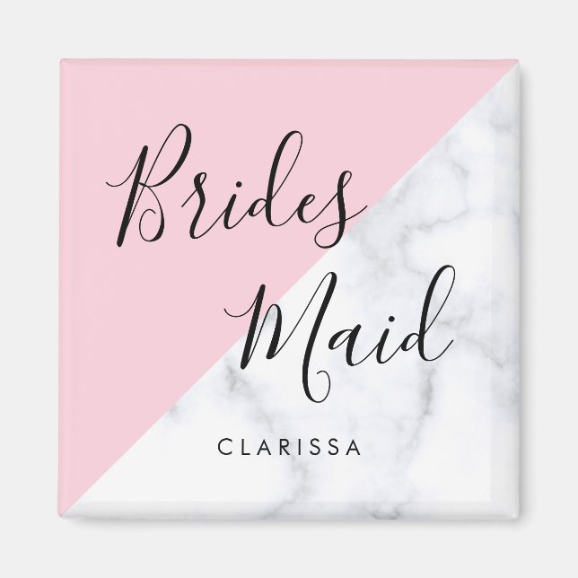 Elegant white marble & pastel pink bridesmaid magnet (Front)