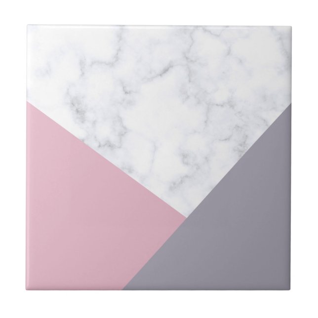 elegant white marble pastel pink purple geometric tile (Front)