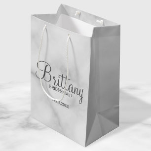 Elegant White Marble Personalised Bridesmaids Medium Gift Bag