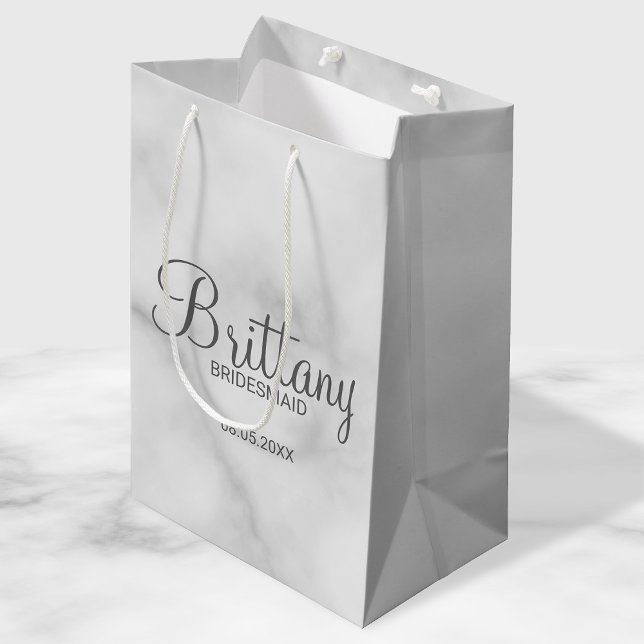Elegant White Marble Personalised Bridesmaids Medium Gift Bag (Creator Uploaded)