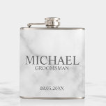 Elegant White Marble Personalised Groomsmen Hip Flask<br><div class="desc">Classy Elegant White Marble Personalised Groomsmen Gifts
featuring personalised groomsman's name,  title and date in classic serif font style on white marble background.

Also perfect for Best Man,  Father of the Bride and more.</div>