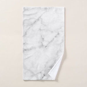 Elegant White Marble Print with Silver Textured Hand Towel