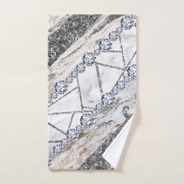 Elegant White Marble Print with Silver Textured Hand Towel (Hand Towel)