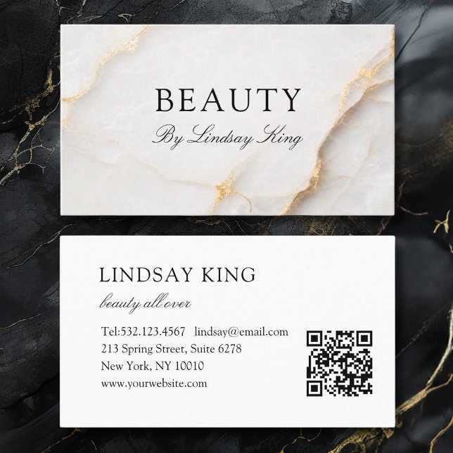 Elegant White Marble QR Code Business Card (Elegant White Marble QR Code Business Card)