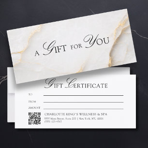 Elegant White Marble QR Code Gift Certificate