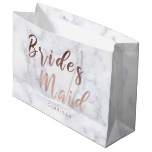 Elegant white marble & rose gold bridesmaid large gift bag