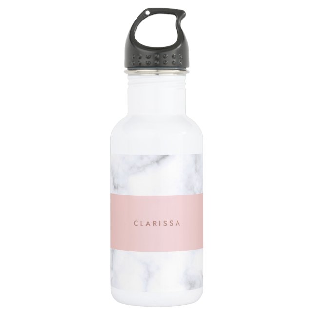 elegant white marble rose gold faux strip 532 ml water bottle (Front)