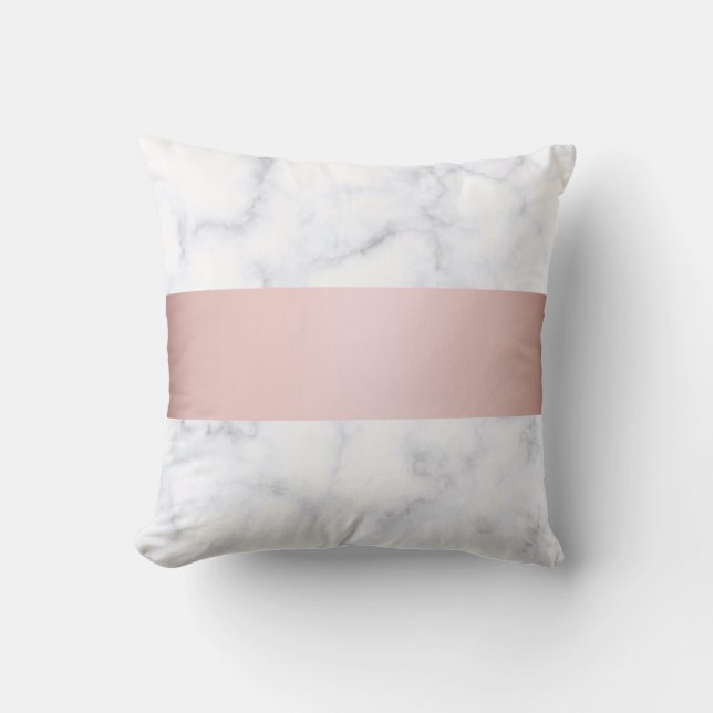 elegant white marble rose gold faux strip cushion (Front)