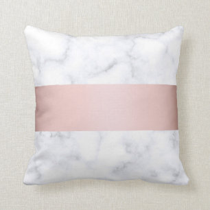 elegant white marble rose gold faux strip cushion