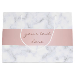 elegant white marble rose gold faux strip large gift bag