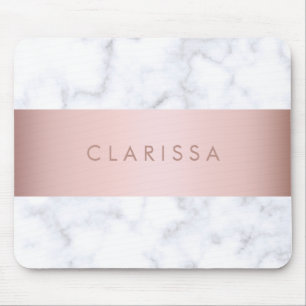 elegant white marble rose gold faux strip mouse mat