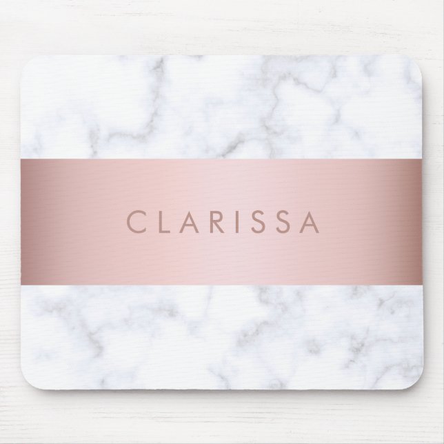elegant white marble rose gold faux strip mouse mat (Front)