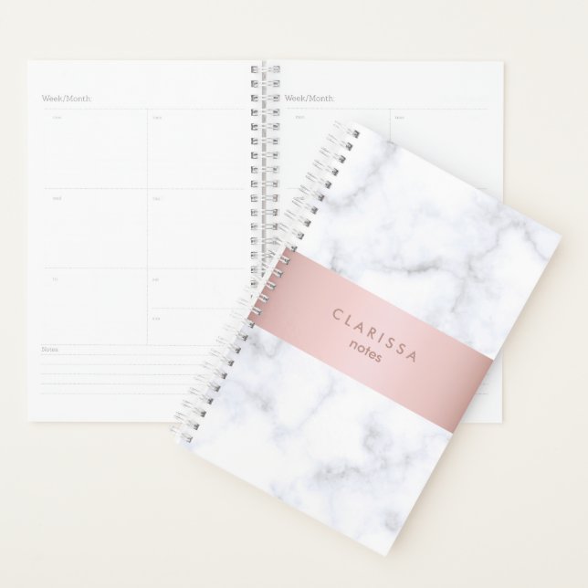 elegant white marble rose gold faux strip planner (Display)
