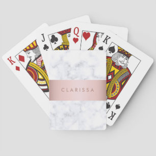 elegant white marble rose gold faux strip playing cards