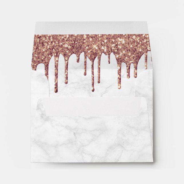 Elegant white marble rose gold glitter drips envelope (Back (Bottom))
