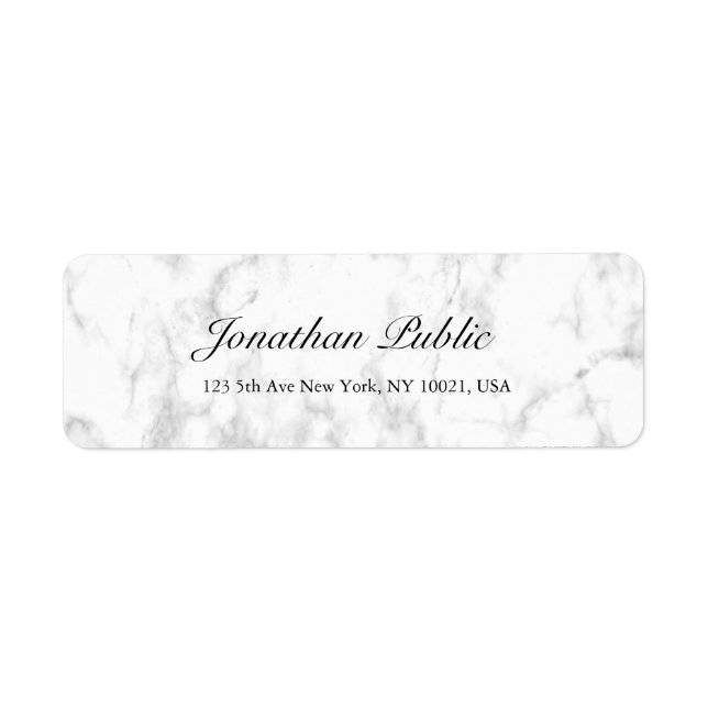 Elegant White Marble Script Luxury Return Address (Front)