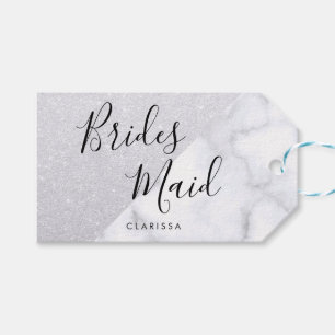 Elegant white marble & silver glitter bridesmaid gift tags