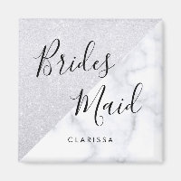 Elegant white marble & silver glitter bridesmaid