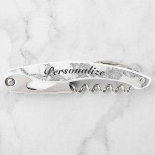 Elegant white marble stone custom corkscrew opener