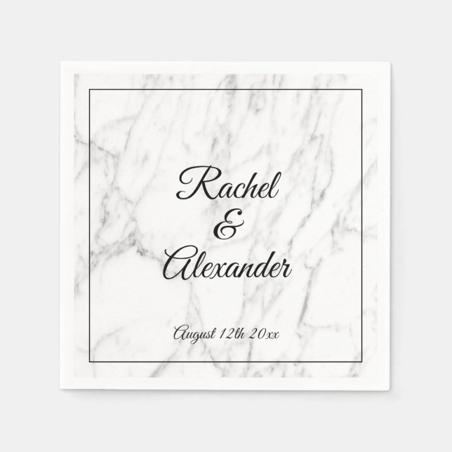 Elegant white marble stone custom wedding napkins (Front)