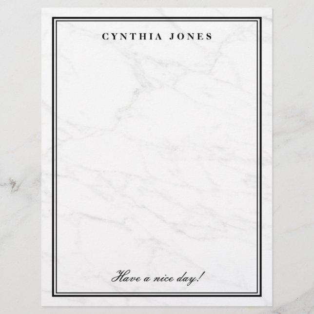 Elegant white marble stone custom writing paper (Front)