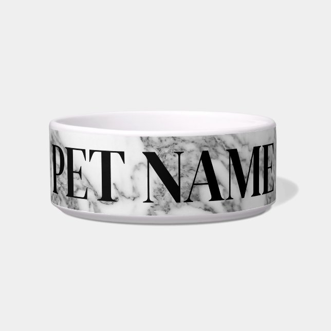 Elegant white marble stone pet bowl for dog or cat (Front)