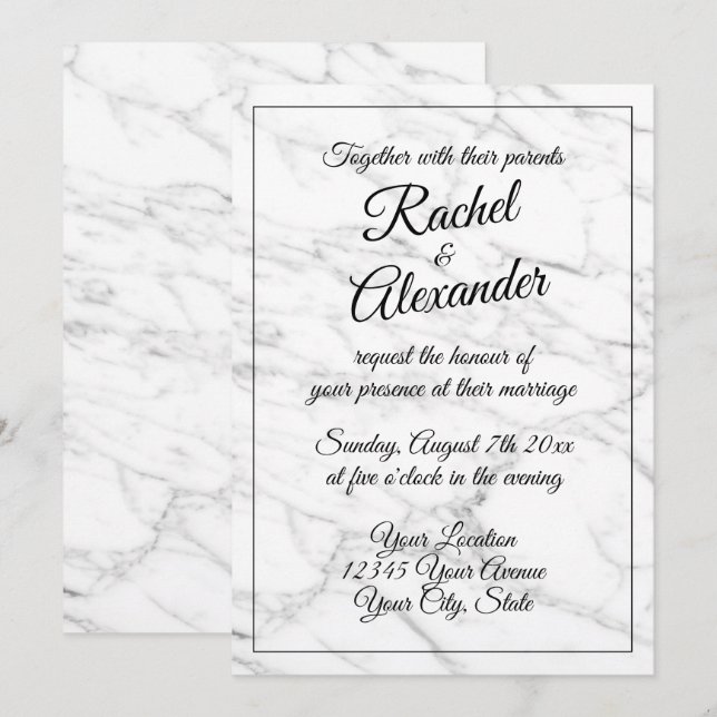 Elegant white marble stone wedding invitations (Front/Back)
