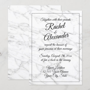 Elegant white marble stone wedding invitations