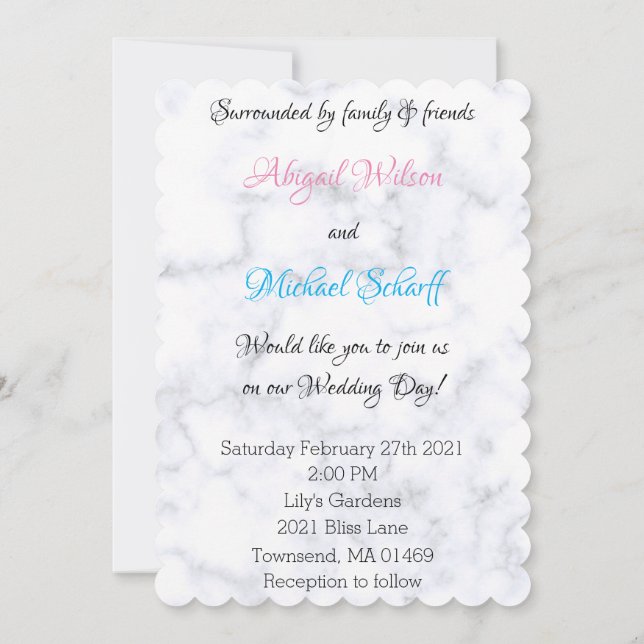 Elegant White Marble Wedding Invitations (Back)