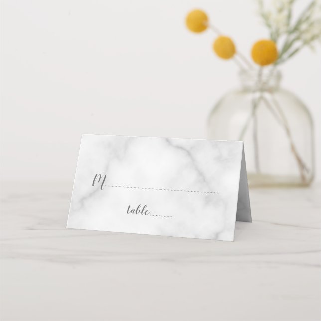 Elegant White Marble Wedding Place Card (Front)