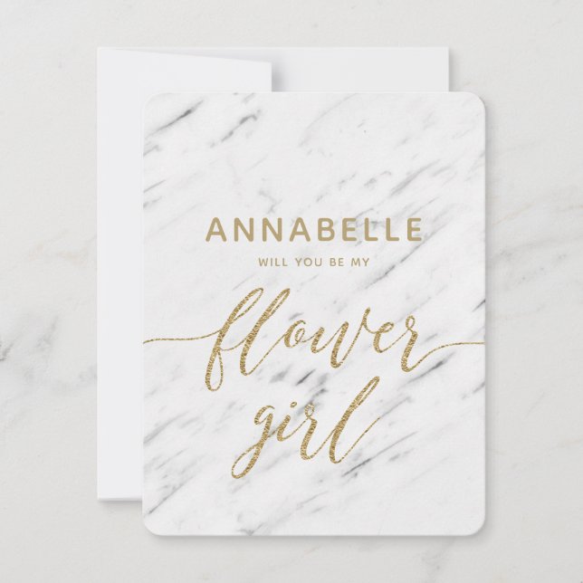 Elegant White Marble Will You Be My Flower Girl Invitation (Front)