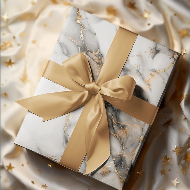 Elegant White Marble with Gold Accents  Wrapping Paper (Creator Uploaded)