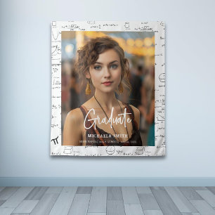 Elegant White Math Handwritten Photo Graduation Tapestry