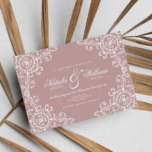 Elegant white mauve pink floral ornament wedding  invitation