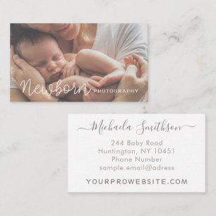 Elegant White Minimal Modern Newborn Photographer Business Card