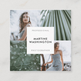 Elegant white minimal photo modern photographer square business card