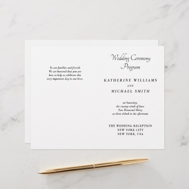Elegant White Minimal Wedding Programs (Front/Back In Situ)