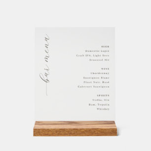 Elegant White Minimalist Bar Menu Acrylic Sign