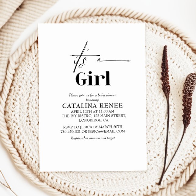 Elegant White Minimalist Its A Girl Baby Shower  Invitation (Creator Uploaded)