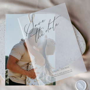 Elegant White Minimalist Script Photo Vellum Invitations