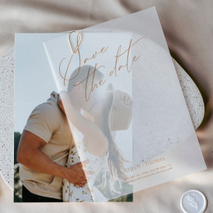 Elegant White Minimalist Script Photo Vellum Invitations