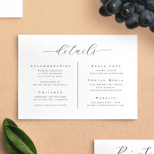 Elegant White Minimalist Script Wedding Details Enclosure Card